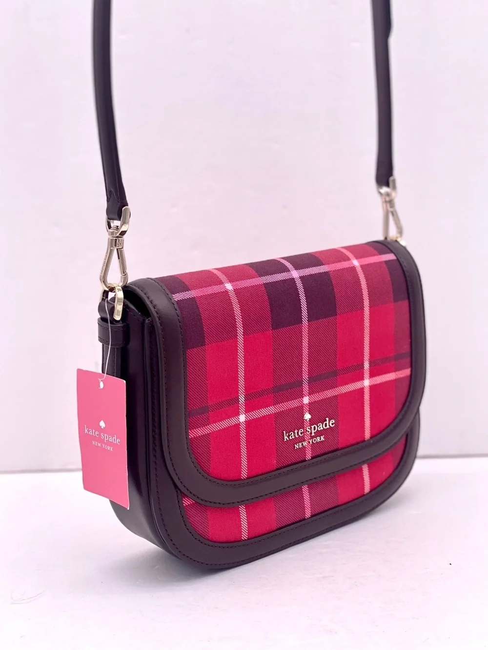 Kate Spade New York BLAKE PLAID SADDLE  CROSSBODY BAG